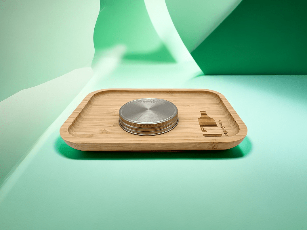 Stainless steel cap on Bamboo lid