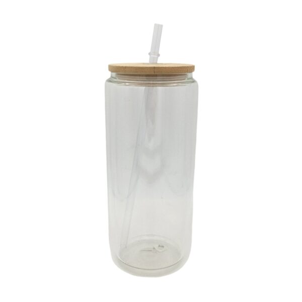 Borosilicate Canning Jar with bamboo lid and straw