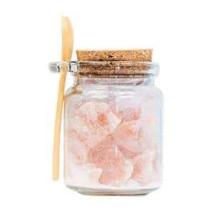 Glass bath salt with cork and spoon