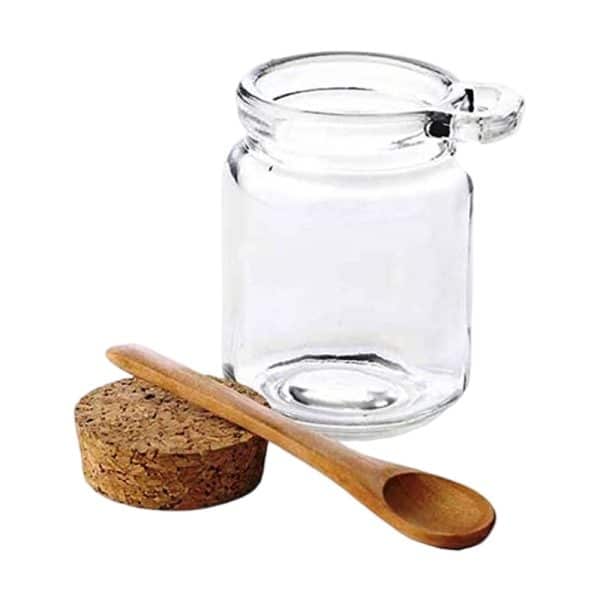 Glass bath salt with cork and spoon