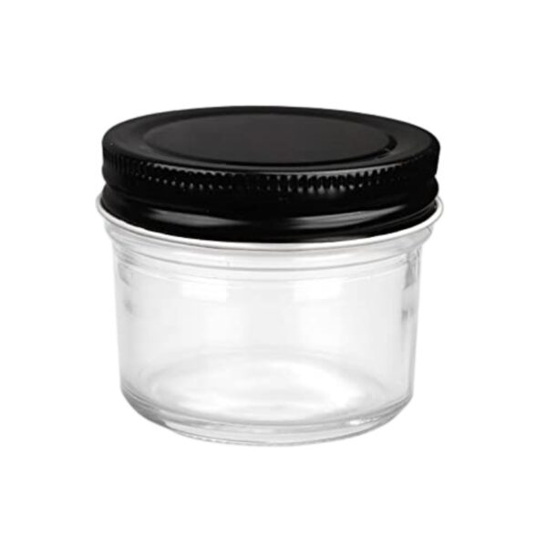 tampered glass jar with black metal lid